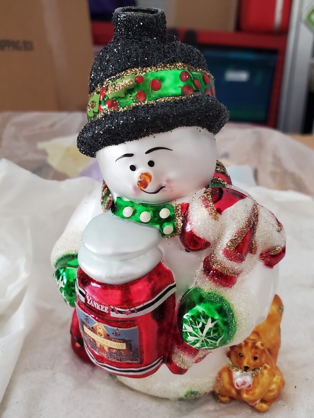 Christopher Radko Yankee Candle Colab Snowman Blown Glass Christmas Ornament